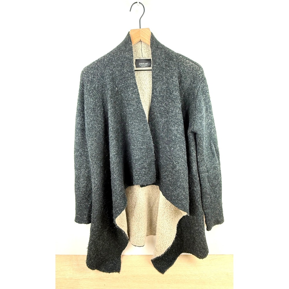 Zara Knit Cardigan‎ Medium Open Front Gray Drape Two Tone